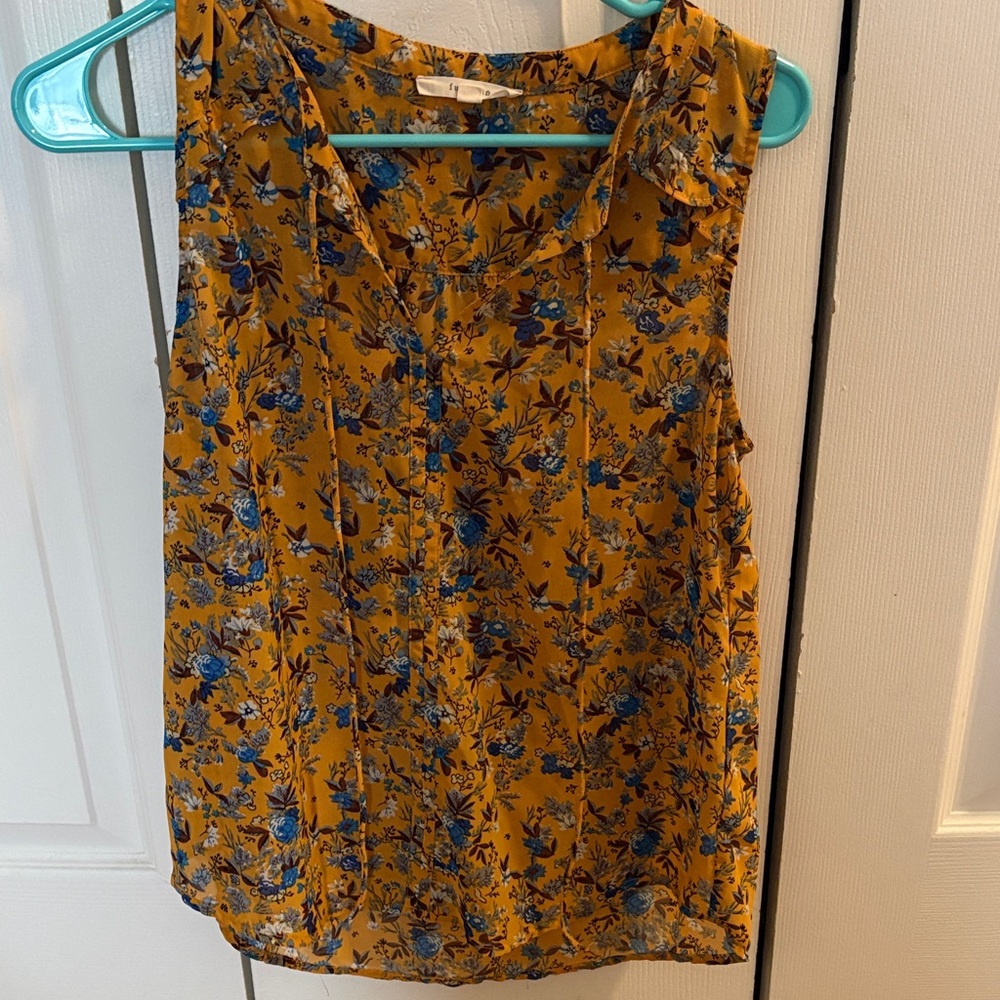 Fun 2 Fun Mustard and Blue Floral Blouse